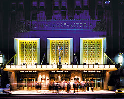 Hilton Waldorf Astoria Exterior View at Night
